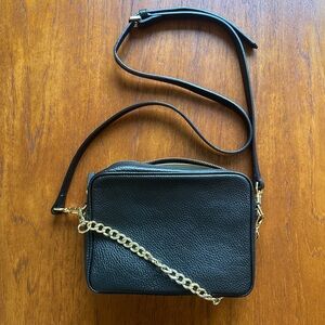 Black Quince Italian Leather Crossbody Bag with Removable Strap